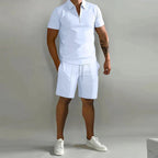 Elvano | Polo Shirt Two Piece Set for Men - Coordinated Relaxed Fit Casual Summer Fit-Men's Two Piece Set-White-S-Camoufit