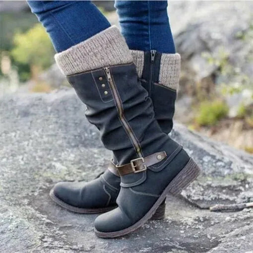 Zahara | Women's Knit Cuff Winter Boots - Warm Ankle Booties with Fur Lining