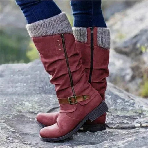 Zahara | Women's Knit Cuff Winter Boots - Warm Ankle Booties with Fur Lining