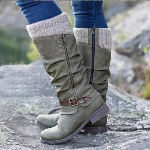 Zahara | Women's Knit Cuff Winter Boots - Warm Ankle Booties with Fur Lining
