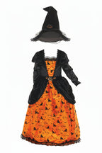 Children's Pumpkin Witch Dress and Hat Halloween Costume