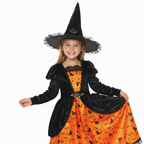 Children's Pumpkin Witch Dress and Hat Halloween Costume