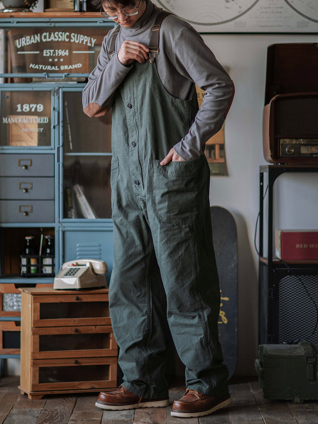 Rounded Patch Pocket Lightweight Canvas Overalls 1