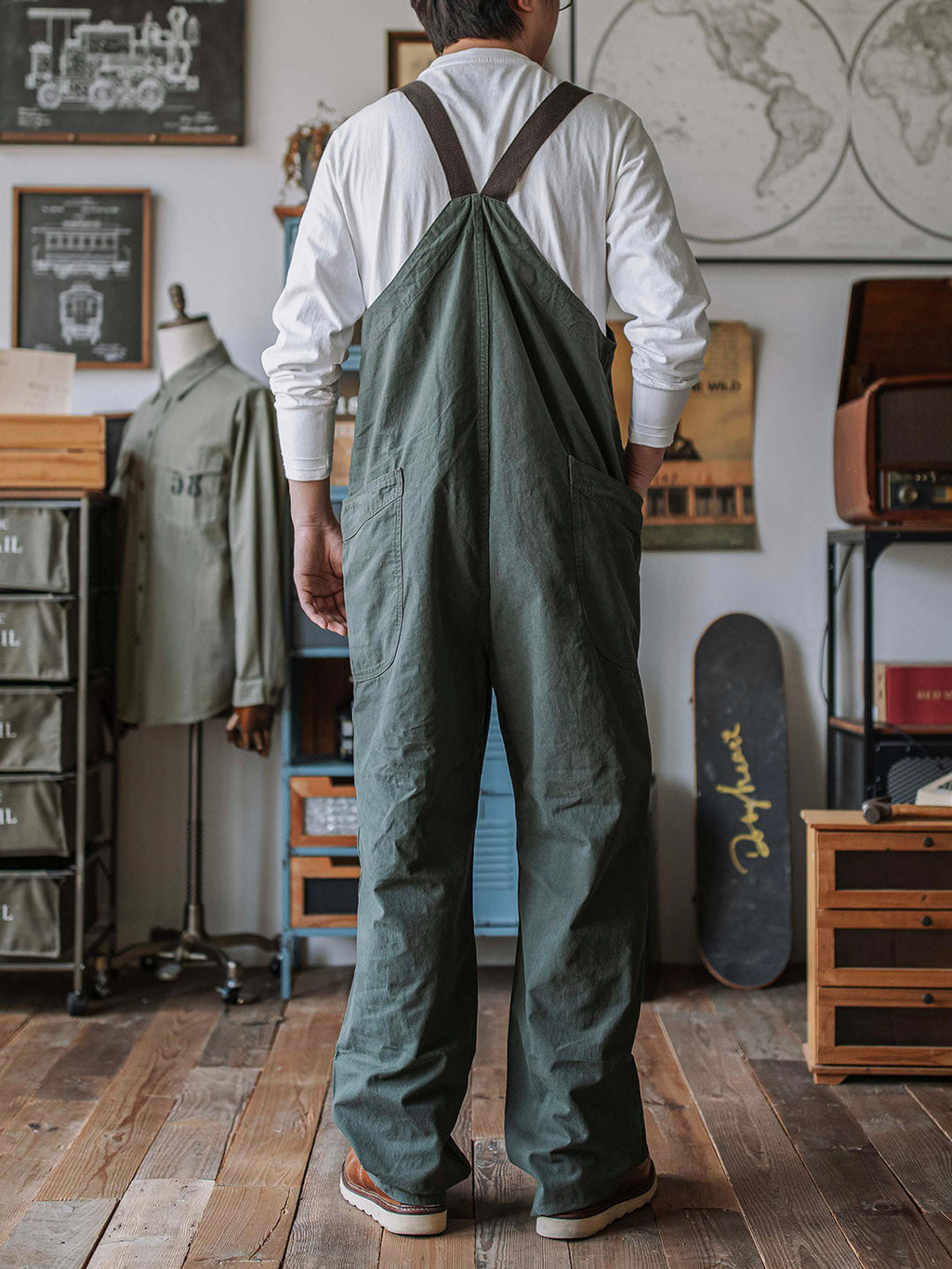 Rounded Patch Pocket Lightweight Canvas Overalls 2