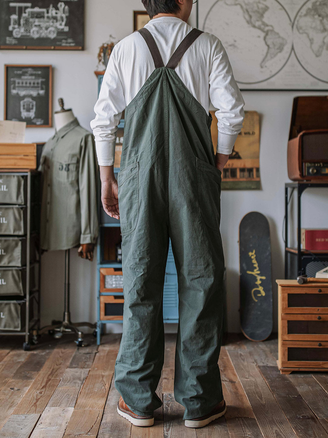 Rounded Patch Pocket Lightweight Canvas Overalls 2