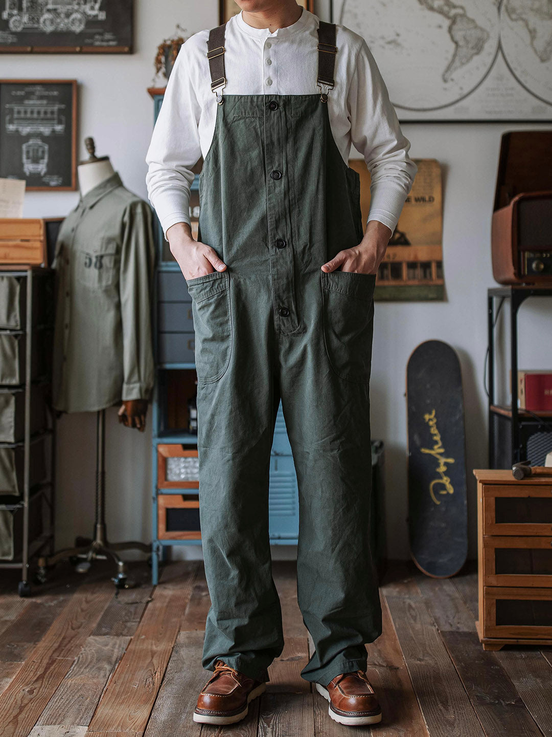 Rounded Patch Pocket Lightweight Canvas Overalls 3