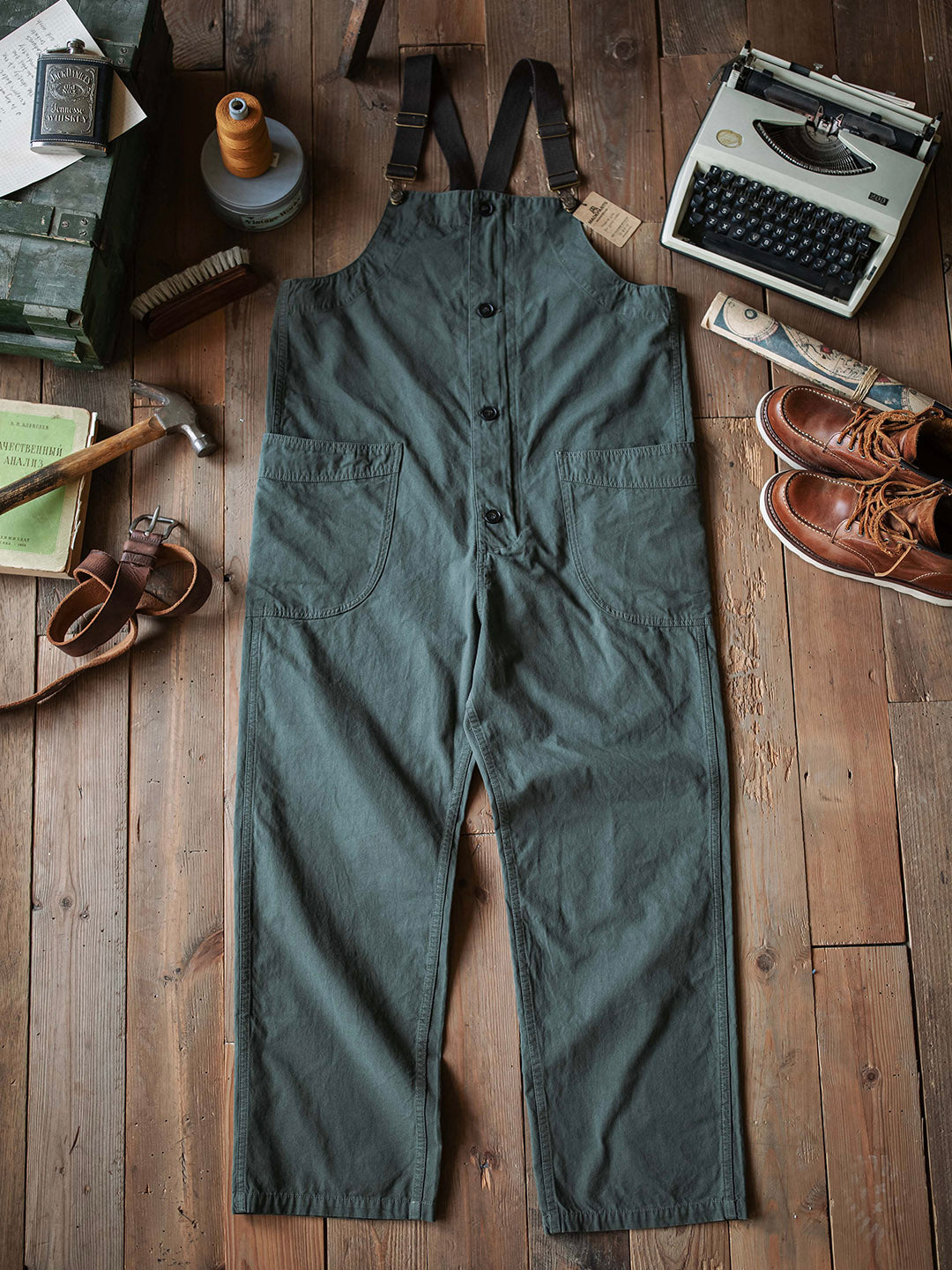 Rounded Patch Pocket Lightweight Canvas Overalls 5