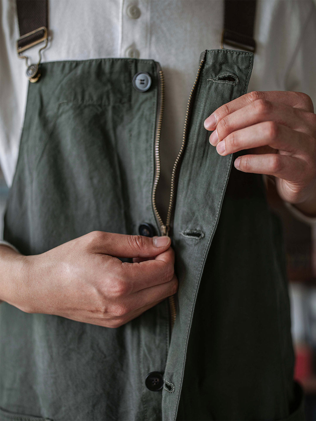 Rounded Patch Pocket Lightweight Canvas Overalls 6