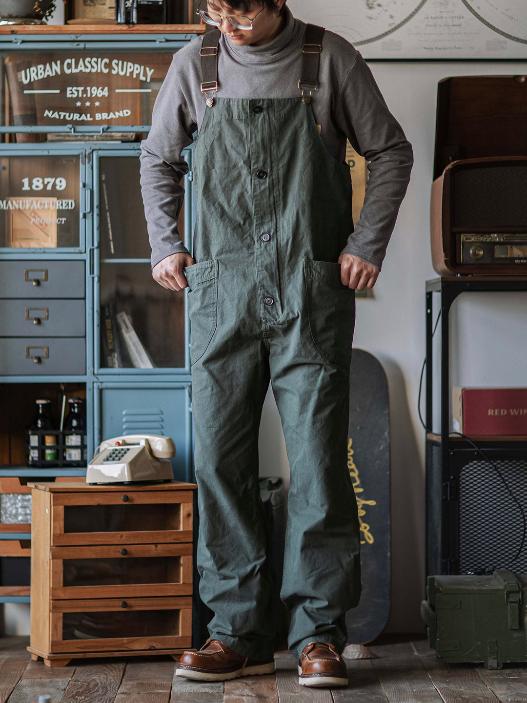 Rounded Patch Pocket Lightweight Canvas Overalls 0