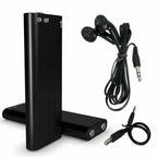 Black mini voice recorder with built-in mic, compact base, and USB flash design