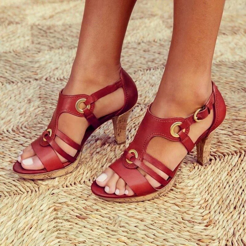 Vayelle | Women's Comfort Heel Sandals – Stability Wedge Support Fit-Women's Heeled Sandals-Scarlet Red-3-