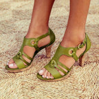 Vayelle | Women's Comfort Heel Sandals – Stability Wedge Support Fit-Women's Heeled Sandals-Galway Green-3-