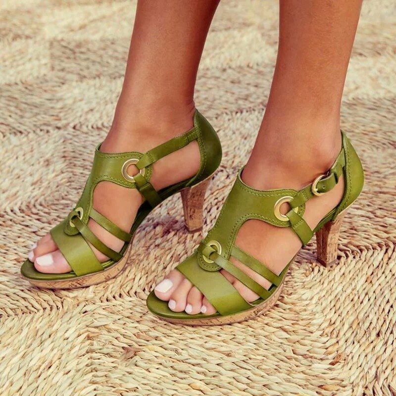 Vayelle | Women's Comfort Heel Sandals – Stability Wedge Support Fit-Women's Heeled Sandals-Galway Green-3-