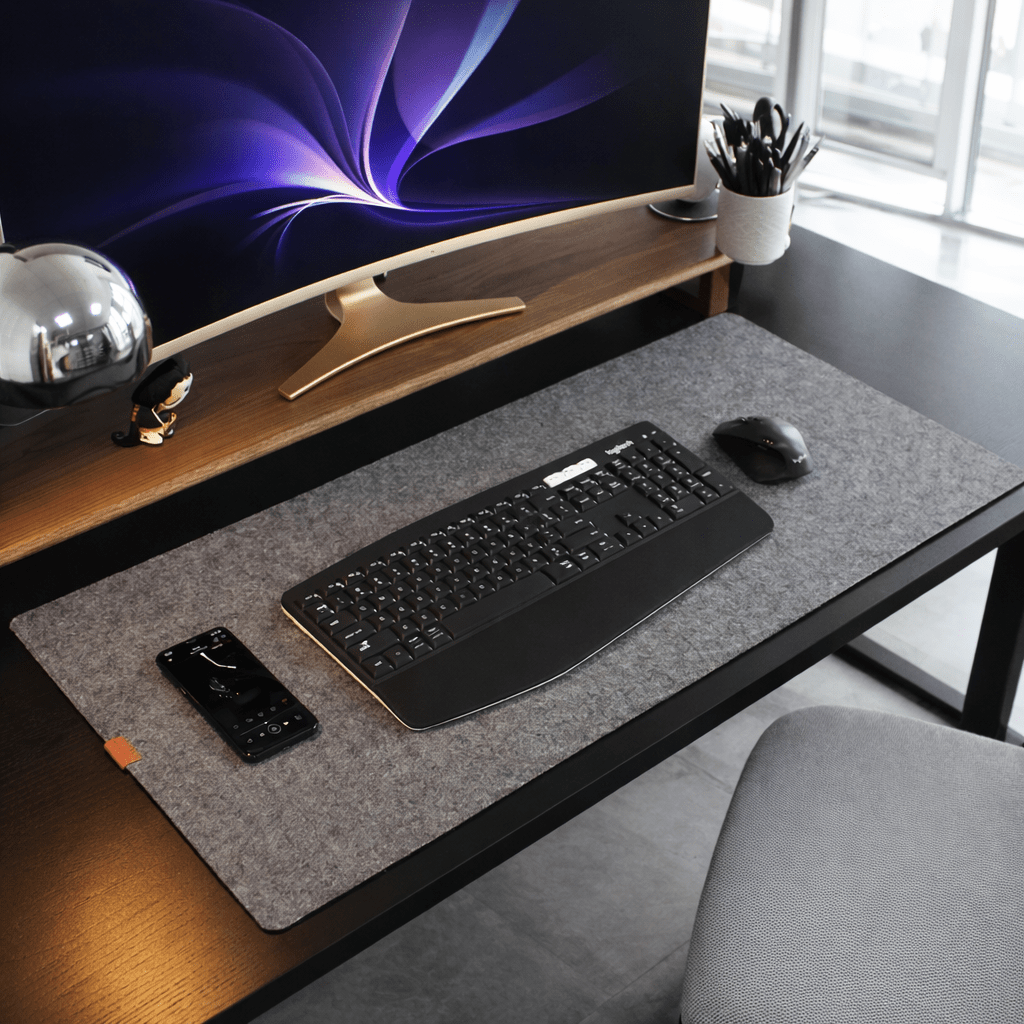 Large gray wool felt desk mat for keyboard and mouse