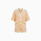 Women's Striped Blouse and High Waist Shorts Set – Summer Relaxed Fit-Women's Two Piece Sets-Pink Yellow-S-