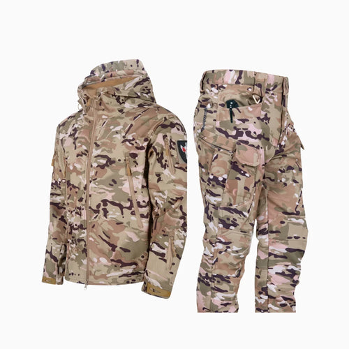 Alvero | Camo Softshell Jacket and Pants Set for Men - Waterproof Tactical Outdoor Rugged Fit-Tactical Set-Beige Camo-XS-Camoufit