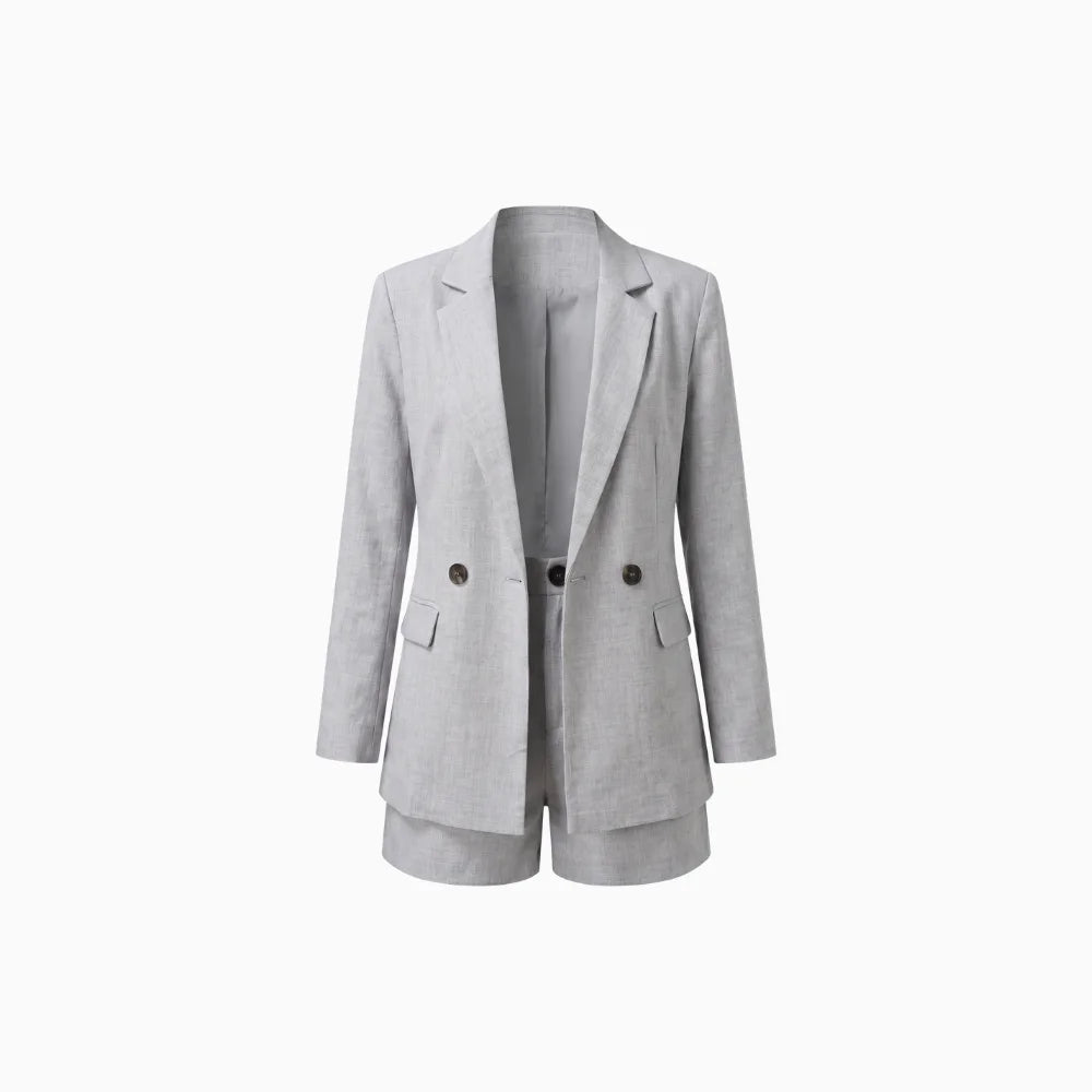 Women's Summer Short Suit with Relaxed Blazer and Tailored High-Waisted Shorts Refined Set-Women's Two Piece Sets-Grey-S-