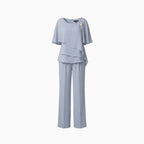 Elyra | Two Piece Set for Women - Layered Top Straight Leg Trousers Elegant Regular Fit-Women's Two Piece Sets-Blue-S-Camoufit