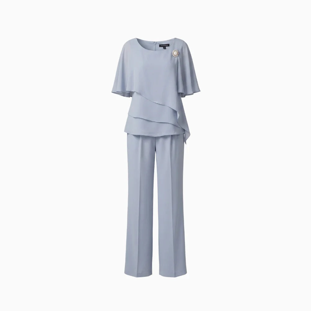 Elyra | Two Piece Set for Women - Layered Top Straight Leg Trousers Elegant Regular Fit-Women's Two Piece Sets-Blue-S-Camoufit