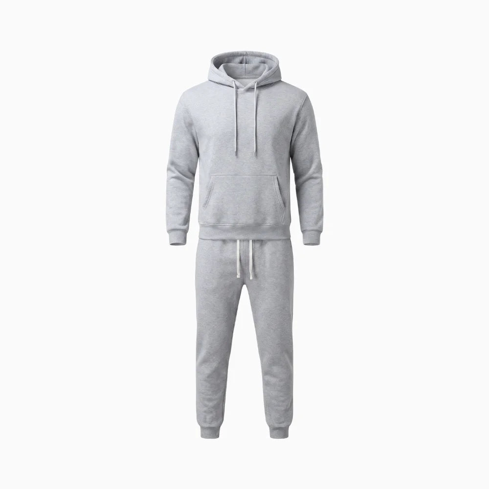 Corenzo | Hoodie Jogger Two Piece Set for Men - Coordinated Clean Waist Casual Relaxed Fit-Men's Two Piece Set-Grey-S-Camoufit