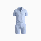 Elvano | Polo Shirt Two Piece Set for Men - Coordinated Relaxed Fit Casual Summer Fit-Men's Two Piece Set-Black-S-Camoufit