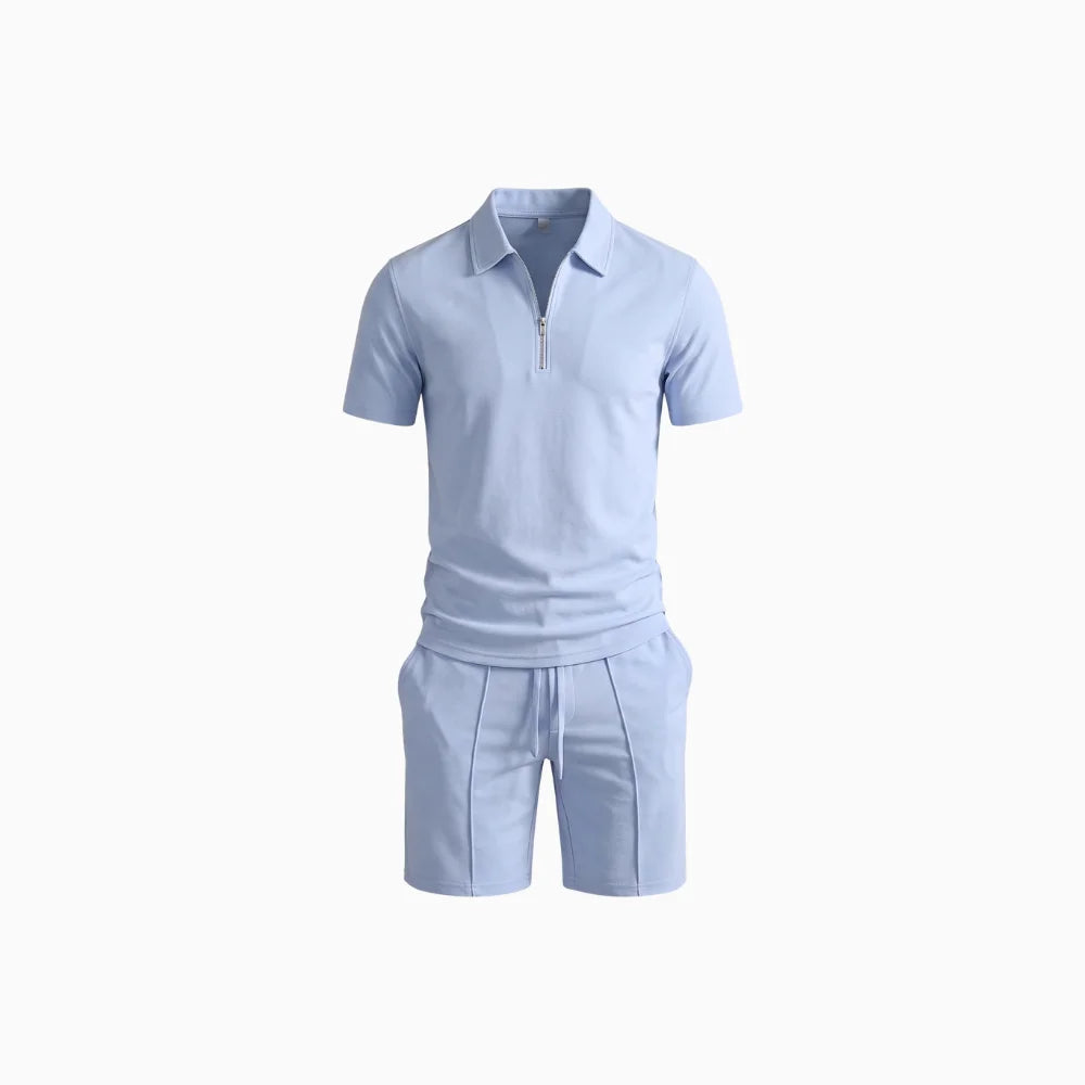 Elvano | Polo Shirt Two Piece Set for Men - Coordinated Relaxed Fit Casual Summer Fit-Men's Two Piece Set-Black-S-Camoufit