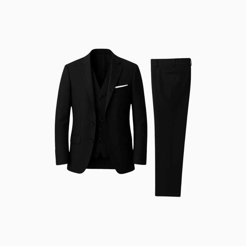 Dorian | Formal 3 Piece Suit for Men - Coordinated Tailored Elegant Regular Refined Fit-Men's Two Piece Set-Black-2XS-Camoufit