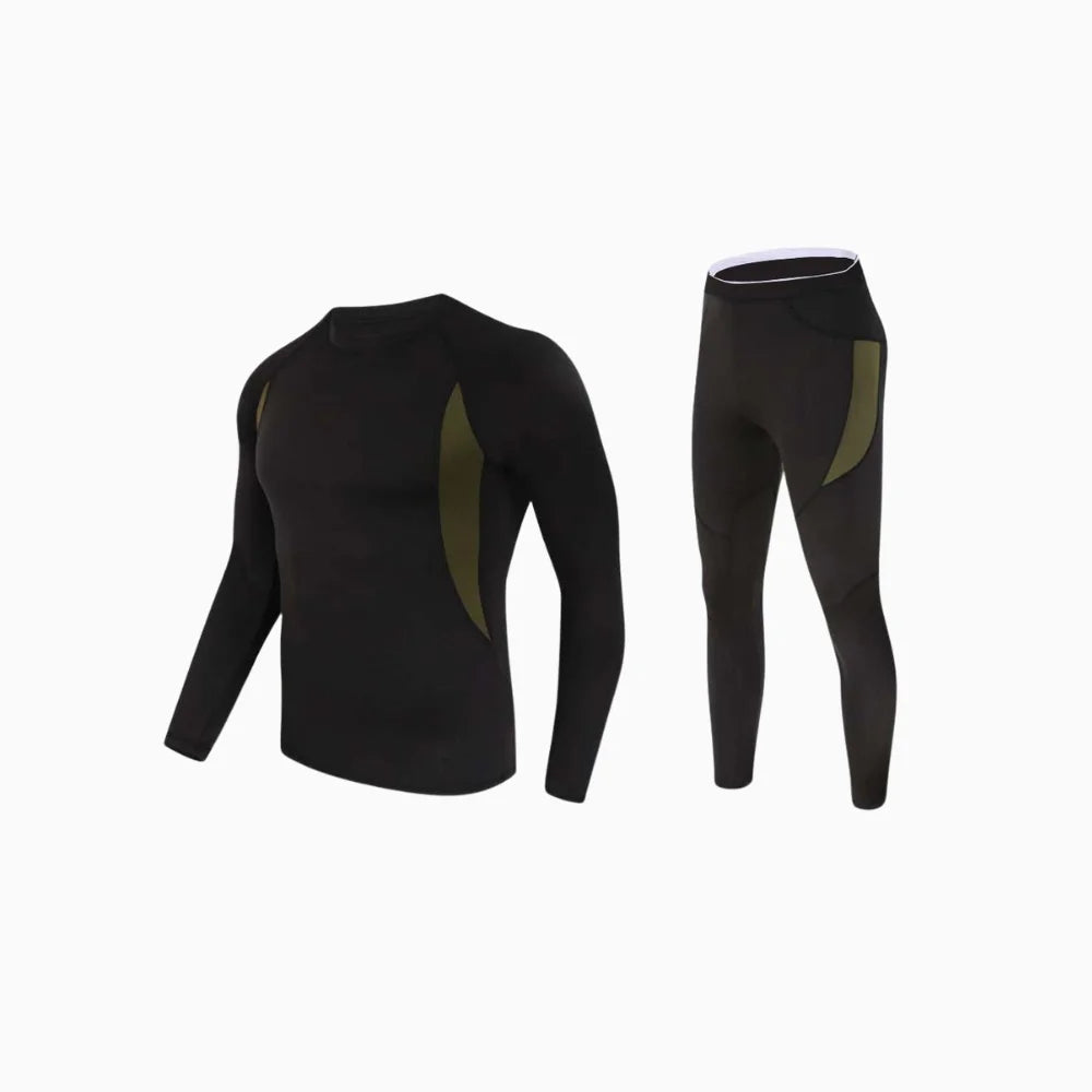 Valen | Thermal Underwear Set for Men - Stretch Fleece Lined Slim Fit-Tactical Set-Black-S-Camoufit