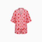Elyra | Shirt and Shorts Set for Women - Geometric Print Relaxed Fit-Women's Two Piece Sets-Red-S-Camoufit