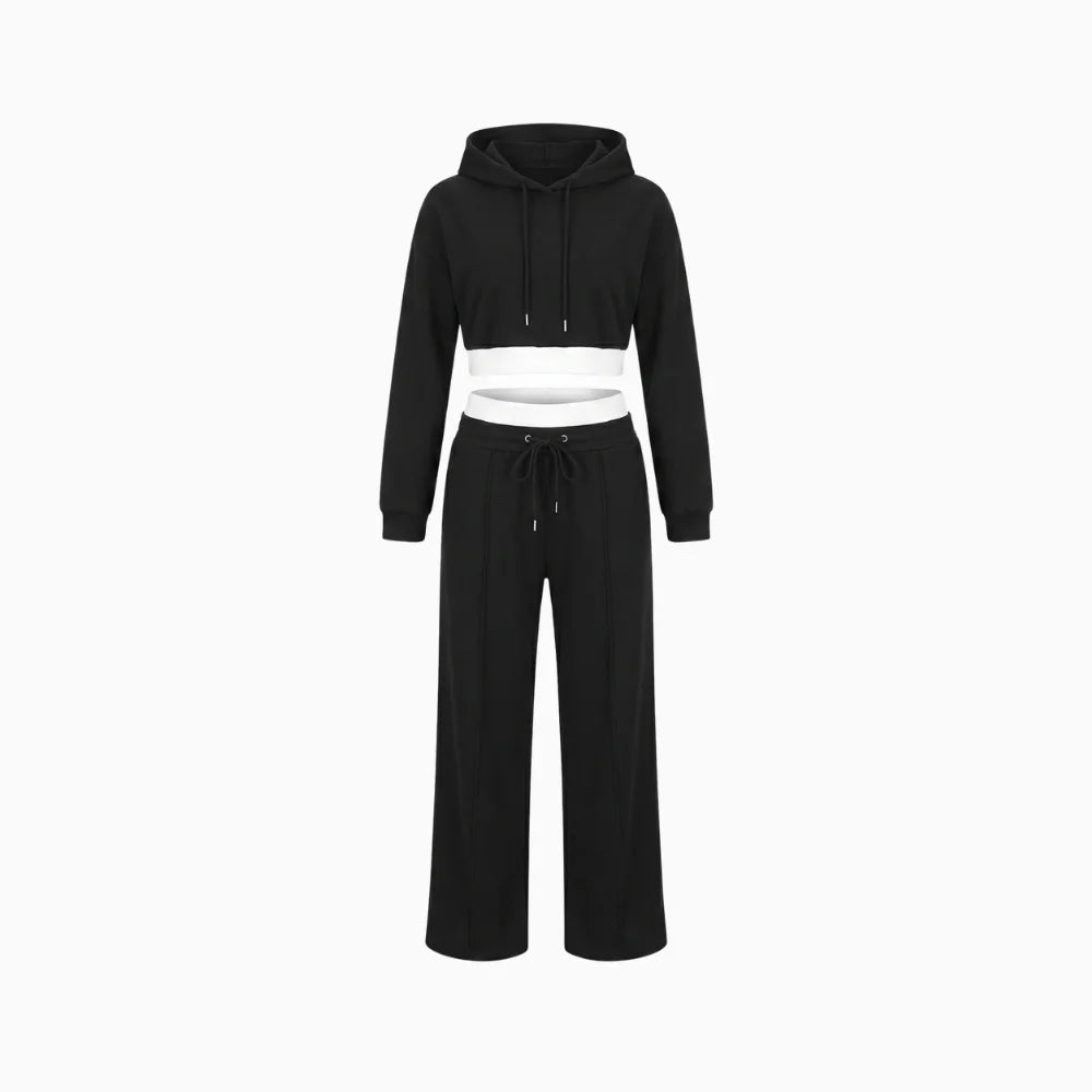 Women's Hoodie Tracksuit Set – Wide Leg Relaxed Lounge Fit-Women's Two Piece Sets-Black-S-