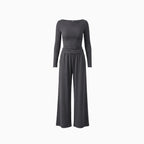 Aléora | Cosy Set for Women - Elegant Relaxed Two Piece Soft Refined Timeless Comfort Fit-Loungewear set-Grey-S-Camoufit