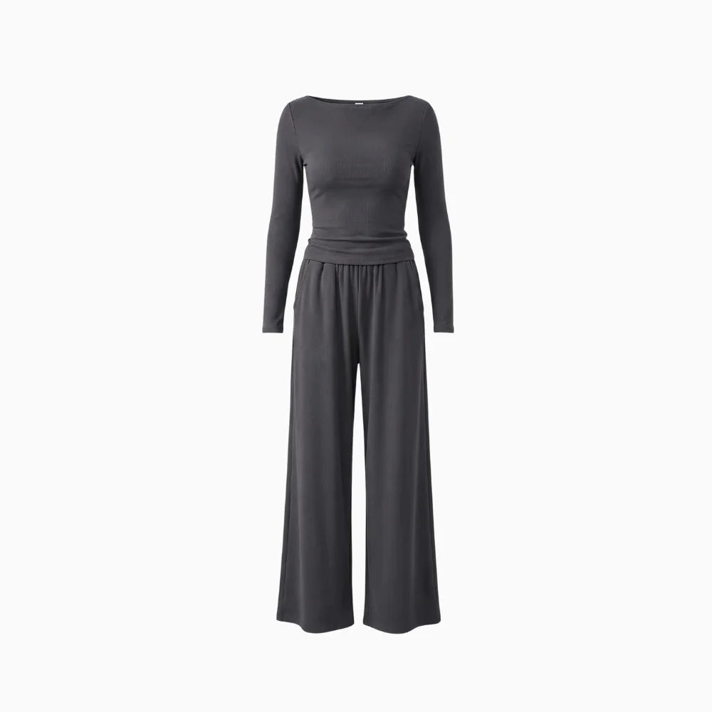 Aléora | Cosy Set for Women - Elegant Relaxed Two Piece Soft Refined Timeless Comfort Fit-Loungewear set-Grey-S-Camoufit