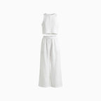 Women's Elegant Two-Piece Set with Tailored Top and Matching Bottoms Coordinated Outfit-Women's Two Piece Sets-White-S-