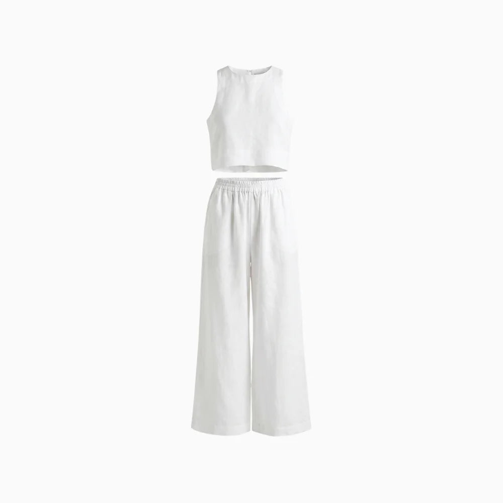 Women's Elegant Two-Piece Set with Tailored Top and Matching Bottoms Coordinated Outfit-Women's Two Piece Sets-White-S-