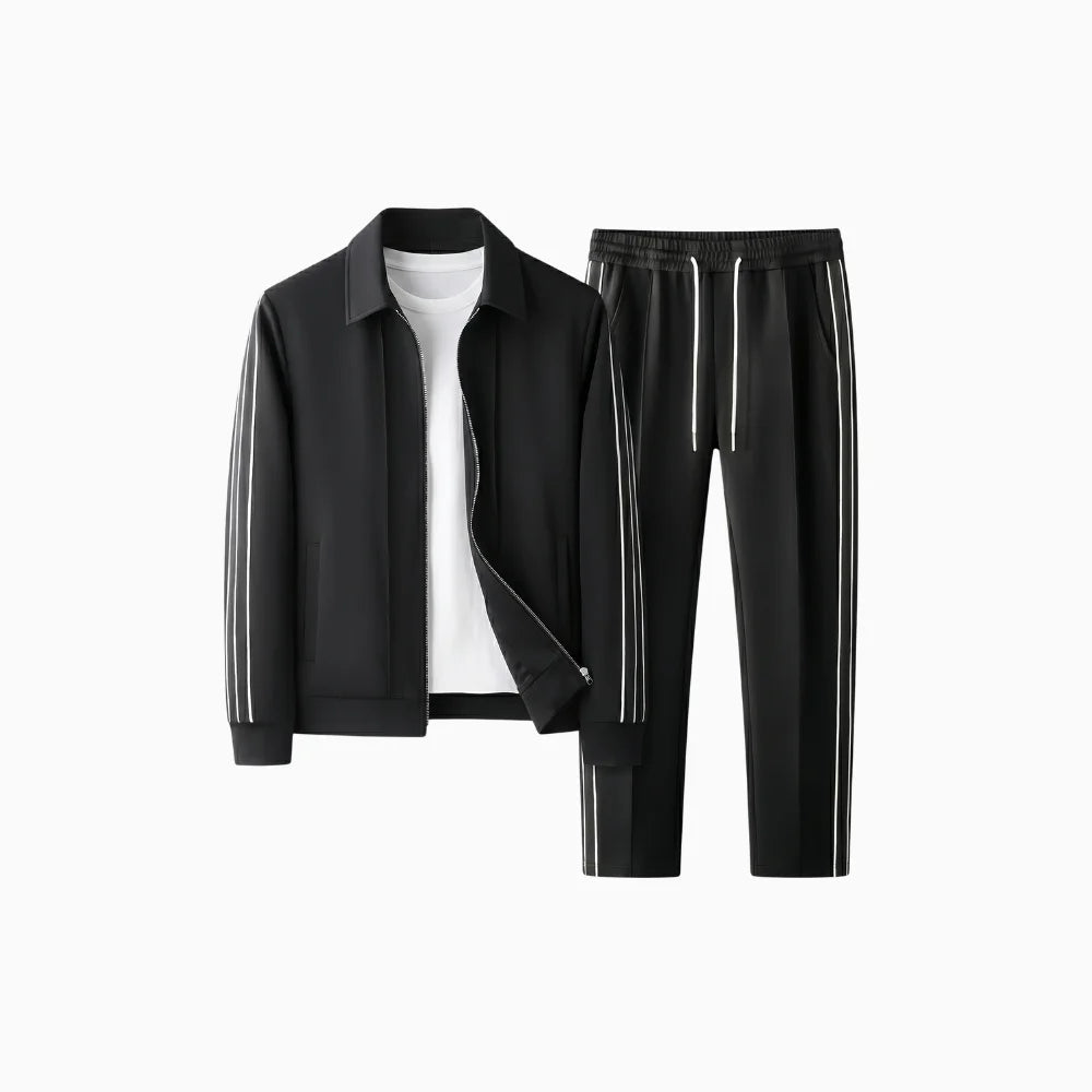 Men's Track Set – Athletic Stripe Flexible Comfort Fit-Men's Tracksuit-Black-M-