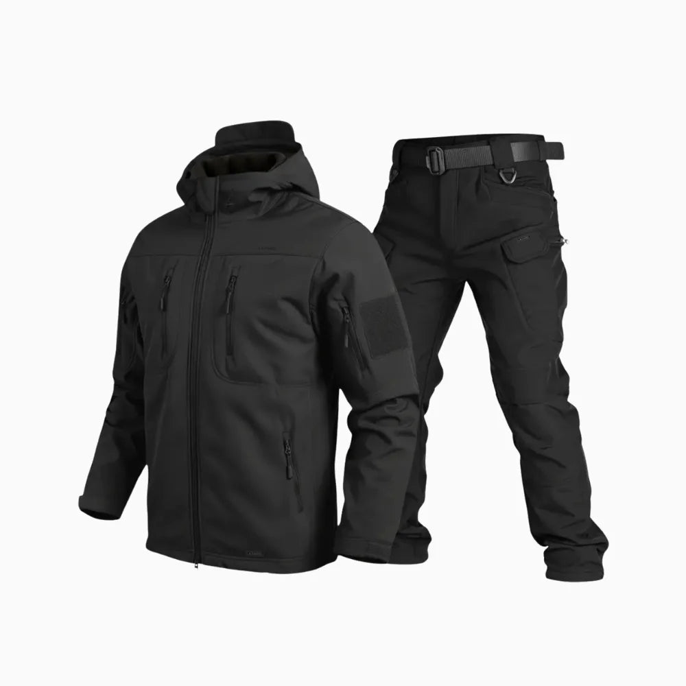 Vireon | Softshell Jacket and Pants Set for Men - Water Resistant Tactical Utility Layered Fit-Tactical Set-Black-S-Camoufit