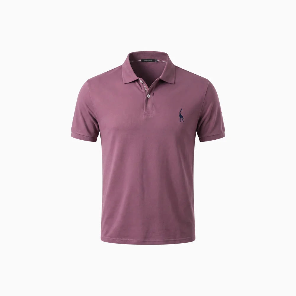 Men's Classic Polo Shirt with Button Placket Ribbed Cuffs Short Sleeves Top-Polo Shirt-Purple-S-