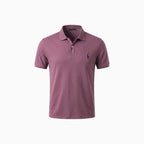 Men's Classic Polo Shirt with Button Placket Ribbed Cuffs Short Sleeves Top-Polo Shirt-Purple-S-