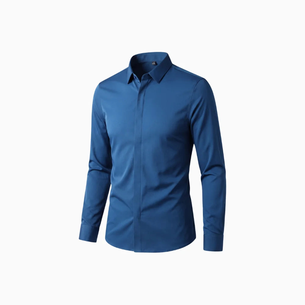 Vireon | Long Sleeve Shirt for Men - Johnny Collar Button Front Rolled Cuff Cotton Regular Fit-Men's Shirt-White-S-Camoufit