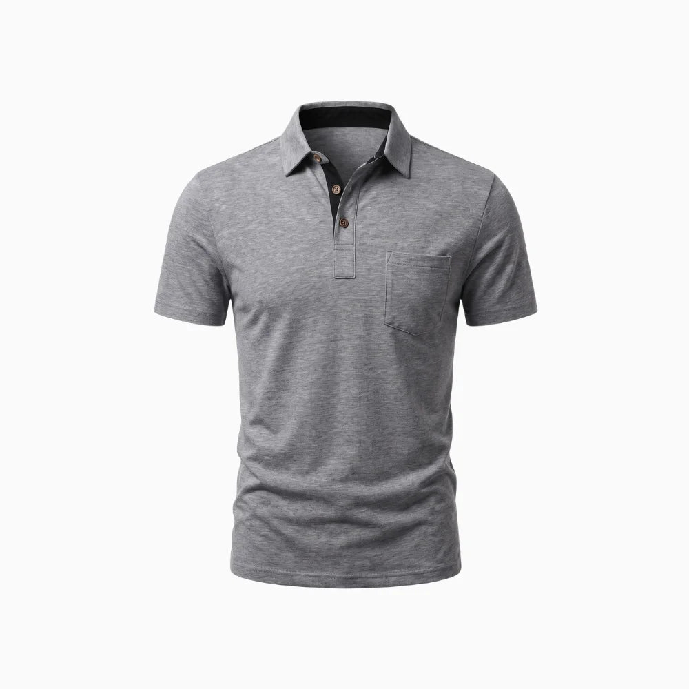 Trevio | Polo Shirt for Men - Short Sleeve Three Button Chest Pocket Cotton Regular Summer Fit-Polo Shirt-White-S-Camoufit
