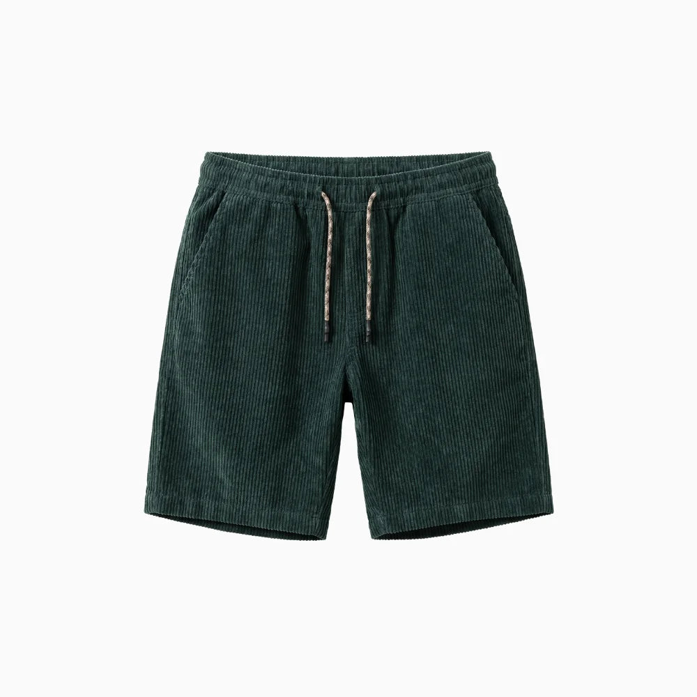Men's Corduroy Shorts with Drawstring Waist Elastic Waistband Side Pockets Above Knee Length-Men's Shorts-Green-M-