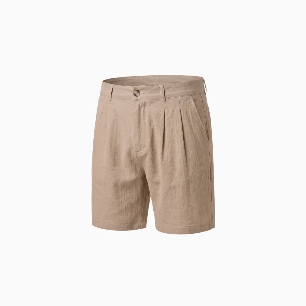 Renzo | Chino Shorts for Men - Pleated Front Button Belt Loops Regular Casual Summer Fit-Men's Shorts-Khaki-S-Camoufit