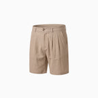 Renzo | Chino Shorts for Men - Pleated Front Button Belt Loops Regular Casual Summer Fit-Men's Shorts-Khaki-S-Camoufit