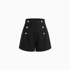 Aléora | High Waist Shorts for Women - Double Breasted Button Tailored Regular Elegant Fit-Women's Shorts-Black-XS-Camoufit
