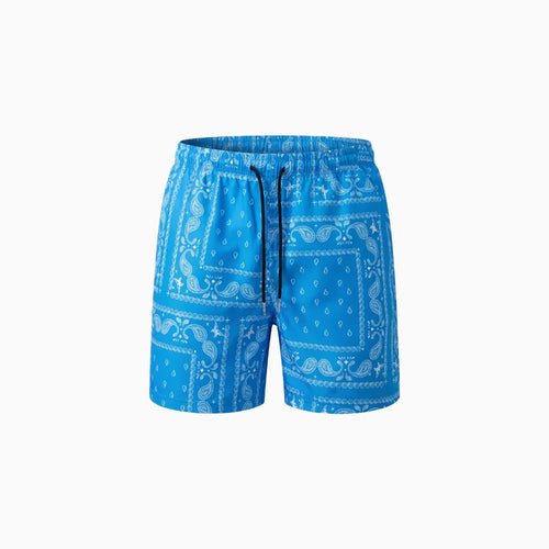 Cazaro | Bandana Shorts for Men - Printed Elastic Waist Drawstring Regular Summer Fit-Men's Shorts-Black-S-Camoufit