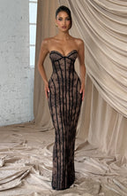 Elysia | Strapless Maxi Dress for Women - Black Floral Lace Corset Lace Up Elegant Fit-Evening Dress-S-Camoufit