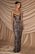 Elysia | Strapless Maxi Dress for Women - Black Floral Lace Corset Lace Up Elegant Fit-Evening Dress-S-Camoufit