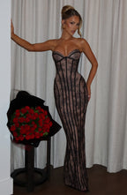 Elysia | Strapless Maxi Dress for Women - Black Floral Lace Corset Lace Up Elegant Fit-Evening Dress-S-Camoufit