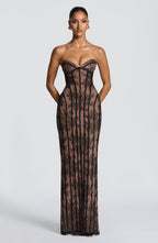 Elysia | Strapless Maxi Dress for Women - Black Floral Lace Corset Lace Up Elegant Fit-Evening Dress-S-Camoufit