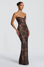 Elysia | Strapless Maxi Dress for Women - Black Floral Lace Corset Lace Up Elegant Fit-Evening Dress-S-Camoufit